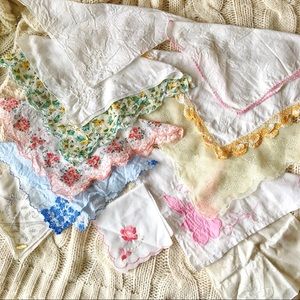 Vintage Handkerchiefs 12 Romantic Decor Flowers Floral Embroidered Monogrammed